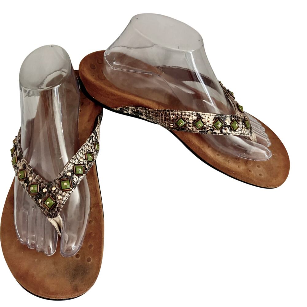 VIONIC Lucia Jeweled Studded Snake Flip Flop Thong Sandals Orthotic Boho Glam